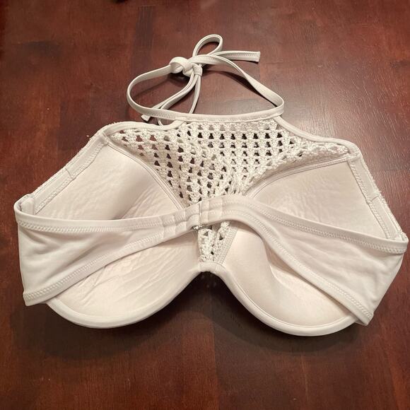 High Neck Halter Neck White Crochet Knit Bikini Top sz 38C - Picture 5 of 8